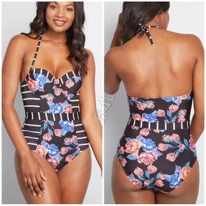 NWT ModCloth Striped Floral Convertible Swimsuit